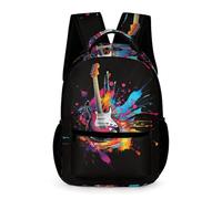 WECECE Mochila Escolar Guitarra Moda Motivo Niños Niñas 8-12 Años Bolsa de Escuela Música Curso 3-6 y 1º ESO Escolares Backpack Uso Diario 43x32x15 cm para Excursión