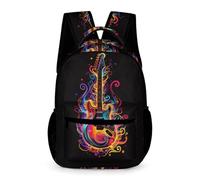 WECECE Mochila Escolar Guitarra Patrón Niño Niña 13 Años Bolsa Escolar Cantante Música Aficionado 2º ESO Escolares Mochila Moderna 43x32x15 cm para Excursión