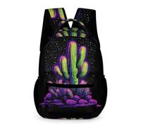 WECECE Mochila Escolar Ilustración de Cactus 4-6 Curso Niños Mochila Diseño de Plantas Cactus Niñas 6-12 Años School Bag Libros Cuadernos Botella Excursión Viaje Diario
