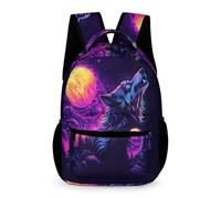 WECECE Mochila Escolar Ilustración de Lobo Niños 5 Curso Mochila Colegio Motivo Animal Lobo Diseño Niñas 13 Años Bolsa Escolar Cosas de Colegio Botella Regalo Cumpleaños