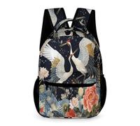 WECECE Mochila Escolar Japonés Estilo Cranes Niños Niñas 7-11 Años Bolsa de Escuela Pájaros Curso 2-6 Escolares Backpack Uso Diario 43x32x15 cm para Vuelta al Cole