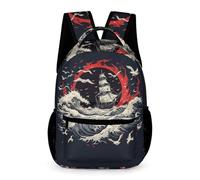WECECE Mochila Escolar Japonés Estilo Olas Chicos Chicas 8-12 Años Bolsa Escolar Olas Curso 3-6 y 1º ESO Estudiantes Mochila Impermeable 43x32x15 cm para Viaje y Colegio