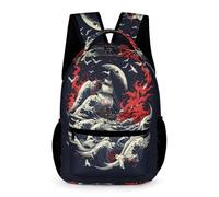 WECECE Mochila Escolar Japonés Estilo Olas Niña Niño 10-13 Años Bolsa Escolar Olas Curso 5-6 y 1º-2º ESO Escolares Mochila Formato Grande 43x32x15 cm para Viaje Estudio