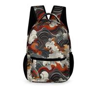 WECECE Mochila Escolar Japonés Estilo Olas Niña Niño 9-13 Años Bolsa de Escuela Olas Curso 4-6 y 1º-2º ESO Escolares Backpack Formato Grande 43x32x15 cm para Uso Diario