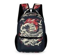 WECECE Mochila Escolar Japonés Estilo Olas para Niños 7-13 Años Bolsa Colegio Olas 3-5 Curso Niñas Curso 2-5 Bookbag Bolsillo Frontal Práctico Libros Botella Paraguas Outdoor Tiempo Libre