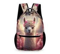 WECECE Mochila Escolar Lindo Alpaca Patrón Niños Niñas 7-10 Años Mochila Animal Llama Curso 2-5 Escolares Bolsa Escolar Uso Diario 43x32x15 cm Primaria Salida