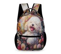 WECECE Mochila Escolar Lindo Bichón Frisé Chicos Chicas 7-11 Años Bolsa de Escuela Cachorro Curso 2-6 Estudiantes Backpack Impermeable 43x32x15 cm para Tiempo Libre