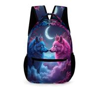 WECECE Mochila Escolar Lobo Luna Estudiantes Chicos 1-3 Curso Bolsa Colegio Diseño de Lobos Chicas 10 Años Mochila Estudiantes Resistente Uso Diario Libros Cuadernos Botella Regalo Escolar