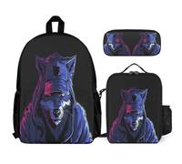 WECECE Mochila Escolar Lobo Niña Primaria 3 Piezas, Mochila para Niñas con Animal Lobo 6 a 11 Años, Mochilas Escolares Chica