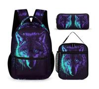 WECECE Mochila Escolar Lobo Niño Primaria 3 Piezas, Animales Lobos Mochila y Bolsa de Almuerzo 6 a 13 Años, Mochilas Escolares Chica