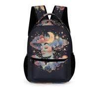 WECECE Mochila Escolar Luna Estrellas Chico Chica 13 Años Mochila Colorido Nubes 2º ESO Estudiantes Bolsa Escolar para Libros 43x32x15 cm Secundaria Viaje Estudio
