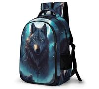 WECECE Mochila Escolar Luna Llena Lobos Niño 9-13 Años Bolsa Escolar Luna Lobo Niña Colegio Curso 1-3 Mochila Colegio para Estudiantes, Backpack Práctica Duradera para Senderismo y Salidas
