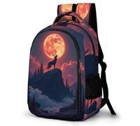 WECECE Mochila Escolar Luna Lobo Niño 6-10 Años Bolsa Escolar Luna Llena Lobos Niña Primaria 1º-3º Mochila Colegio para Estudiantes, Backpack Ligera Resistente para Escuela y Viaje