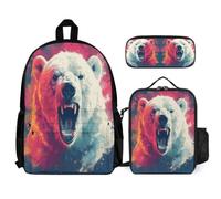 WECECE Mochila Escolar Motivo de Oso Niña Primaria 3 Piezas, Mochila para Niñas con Estampado de Animales 6 a 11 Años, Mochilas Escolares Chica