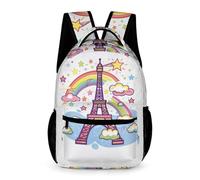 WECECE Mochila Escolar Motivo de Torre Eiffel Niño Colegio Primaria Mochila Colorido Arcoíris 4 Curso Niña 12 Años Bolsa Escolar Libros Botella Paraguas Paseo Viaje Colegio