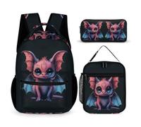 WECECE Mochila Escolar Murciélago Ardilla Voladora Chicas 3 Piezas con Bolsa Térmica y Estuche, Mochila Niño Grado 2-4 para Material Escolar