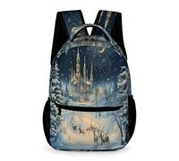 WECECE Mochila Escolar Navidad Tema Escolares 13 Años Mochila Nieve Reno 2º ESO Niños Bolsa Escolar Práctica 43x32x15 cm para Secundaria Regalo Colegio Libros y Cuadernos