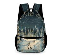 WECECE Mochila Escolar Navidad Tema Escolares 13 Años Mochila Nieve Reno 2º ESO Niños Bolsa Escolar Práctica 43x32x15 cm para Secundaria Regalo Colegio Libros y Cuadernos