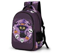WECECE Mochila Escolar Niñas, Mochilas Primaria Niño Ergonómico con Halloween Gato, Mochila Casual con Calavera Purple, Adaptable a Cursos 1-5