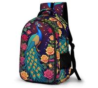 WECECE Mochila Escolar Niño Adolescente Peacock, Mochila para Niños Niña con Animal Flores 8 a 12 Años, Mochilas Escolares Grande Ligera