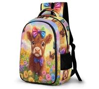 WECECE Mochila Escolar Niño Scottish Highland Gatotle, Mochilas Escolar 2º-5º Curso para Niña Colegio y Viajes, Mochila para Adolescente con Cow