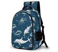 WECECE Mochila Escolar Niño Whales Transpirable, Mochilas con Vida Marina Colegio para Clases 1 a 6, Mochila Ligera para Colegio y Viajes
