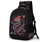 WECECE Mochila Escolar Patrón de Dragón Niño Primaria Mochila Infantil Estilo de Chino Niña 6-10 Años Mochilas Escolares Gran Capacidad, Backpack Colegio Paseo y Excursión