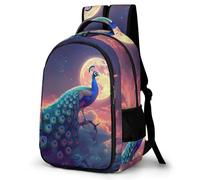WECECE Mochila Escolar Pavo Real Chicas 7-11 Años Mochila Escolar Estampado de Luna Animal Niños 5º-6º Curso Mochila Infantil Resistente, Bookbag Colegio Viaje y Uso Diario