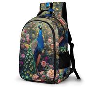 WECECE Mochila Escolar Pavo Real Estampado Niña 12 Años Mochila Secundaria Animal Motivo Chica Secundaria Bookbag Impermeable Duradera Cómoda Instituto Actividades Escolares