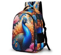 WECECE Mochila Escolar Peacock Niño Niña, Mochila Animal Flower Peacock Colegio Grand Capacidad para Juveniles Chico 10 a 13 Años, Mochilas para Portátil