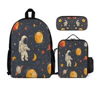 WECECE Mochila Escolar Planetas Astronauta Chicas con Lonchera y Estuche, Mochilas Escolares Astronauta Niño Grado 2-4 para Escuela, Material Escolar y Excursiones