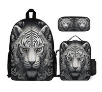 WECECE Mochila Escolar Tigre Chica con Bolsa Térmica y Estuche, Set de Mochila Tema Animal Niño 7-12 Años para Excursiones y Regalo Escolar
