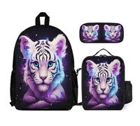 WECECE Mochila Escolar Tigre Infantil para Niña Niño, 3 Piezas Mochilas Tigre Animal Escolares Adolescentes Set, Backpack Mochila Colegio con Bolsa de Almuerzo y Estuche para Lápices