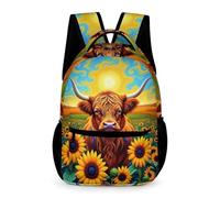 WECECE Mochila Escolar Vaca Highland Niños Curso 2-5 Mochila Colegio Patrón de Toro 6 Curso Niñas 10-13 Años Backpack Bolsillo Frontal Práctico Libros Botella Paraguas Paseo Viaje Colegio