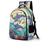 WECECE Mochila Escolar Whale Niña Niños, Mochila Infantil Ligera para Chicas 8 a 14 Años, Mochilas Kawaii Escolares con Vida Marina, Ideal para Colegio y Viajes