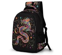 WECECE Mochila Estampado de Dragón 1º-3º Curso Niña Mochila Escolar Estilo de Chino 9-13 Años Niño Mochila Colegio Ajustable, School Backpack para Colegio Viaje y Uso Diario
