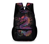 WECECE Mochila Estampado de Dragón Niños Niñas Colegio Primaria Bolsa Colegio Estilo Chino 4-6 Curso 8 Años Backpack Bolsillo Frontal Práctico Libros Objetos Pequeños Vuelta al Cole