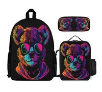 WECECE Mochila Estampado de Oso Escolar Niñas con Bolsa de Almuerzo y Estuche, Set de Mochila Estampado de Animales Niño 7-13 Años para Excursiones