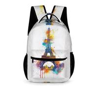 WECECE Mochila Estampado de Torre Eiffel Niños 9-13 Años Mochila Colegio Torre Eiffel Niñas 2 Curso Daypack Ligera Resistente Libros Botella Paraguas Colegio Viaje Uso Diario