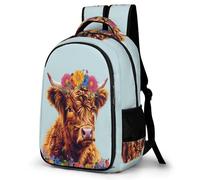 WECECE Mochila Estampado de Vaca 1º-3º Curso Niña Mochila Escolar Scottish Highland Vaca 9-13 Años Chico Mochila Colegio Duradera, School Bag Colegio Excursión y Aire Libre