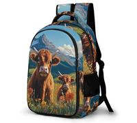 WECECE Mochila Estampado de Vaca 1º-3º Curso Niña Mochila Escolar Scottish Highland Vaca 9-13 Años Niño Mochila Colegio Duradera, School Bag para Clases Viaje y Uso Diario