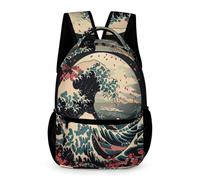 WECECE Mochila Estilo Japonés Infantil Primaria 6 Años Bolsa Colegio Patrón de Ola 2 Curso Niñas Mochila Niños Estudiantes Resistente Uso Diario Cuadernos Botella Paraguas Regalo Escolar