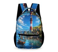 WECECE Mochila Faro Chicos Chicas 9-13 Años Bolsa Escolar Paisaje Marino Curso 4-6 y 1º-2º ESO Estudiantes Mochila de Colegio Impermeable 43x32x15 cm para Libros Cuadernos