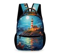 WECECE Mochila Faro Niños Niñas 7-11 Años Mochila Escolar Paisaje Marino Curso 2-6 Escolares Bolsa de Colegio Uso Diario 43x32x15 cm para Regalo Colegio Libros y Cuadernos