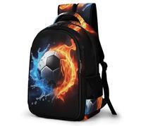 WECECE Mochila Fire Water Fútbol Adolescente Chicos - Mochila con Fútbol Instituto Bachillerato para Ordenador Mochilas Casual Ligera Vuelta Al Cole, Cumpleaños O Navidad