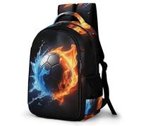 WECECE Mochila Fire Water Fútbol Escolar Niño Adolescente, Mochila Colegio Niña para Juveniles Chico 8 a 18 Años con Fútbol, Mochilas para Portátil