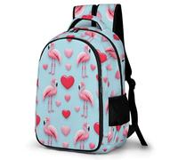 WECECE Mochila Flamenco Corazones Escolar Niña Adolescente, Mochilas Estampado de Pájaros Infantil Informal Gran Capacidad, Bonita Mochila Viaje para Niños De 8 10 12 14 Años