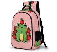 WECECE Mochila Frog Pattern Colegio Niño 8-12 Años-Mochila Escolar Primaria Infantil Ligera con Frog Fresa para La Escuela, Viajes y El Día a Día