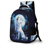 WECECE Mochila Full Moon Lobo Escolar Niños - Mochila Wolves Moon Colegio Niña Chicos para Portátil, Gran Mochilas para Adolescentes Vuelta Al Cole