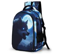 WECECE Mochila Full Moon Lobo Niño Transpirable, Mochilas Escolares Primaria para Niños De 8 a 12 Años, Mochila Infantil Gran Capacidad Wolves Moon para La Escuela, Viajes